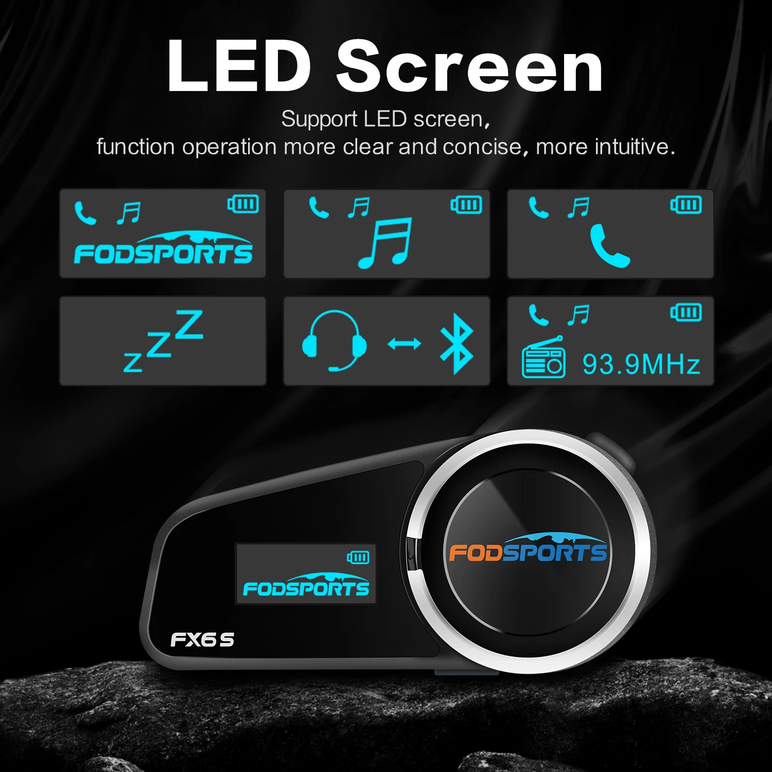Fodsports FX6S Helmet Bluetooth Intercom Motorcycle Helmet Headset 6 Rider BT 5.0 Interphone with FM Radio,OLED Screen
