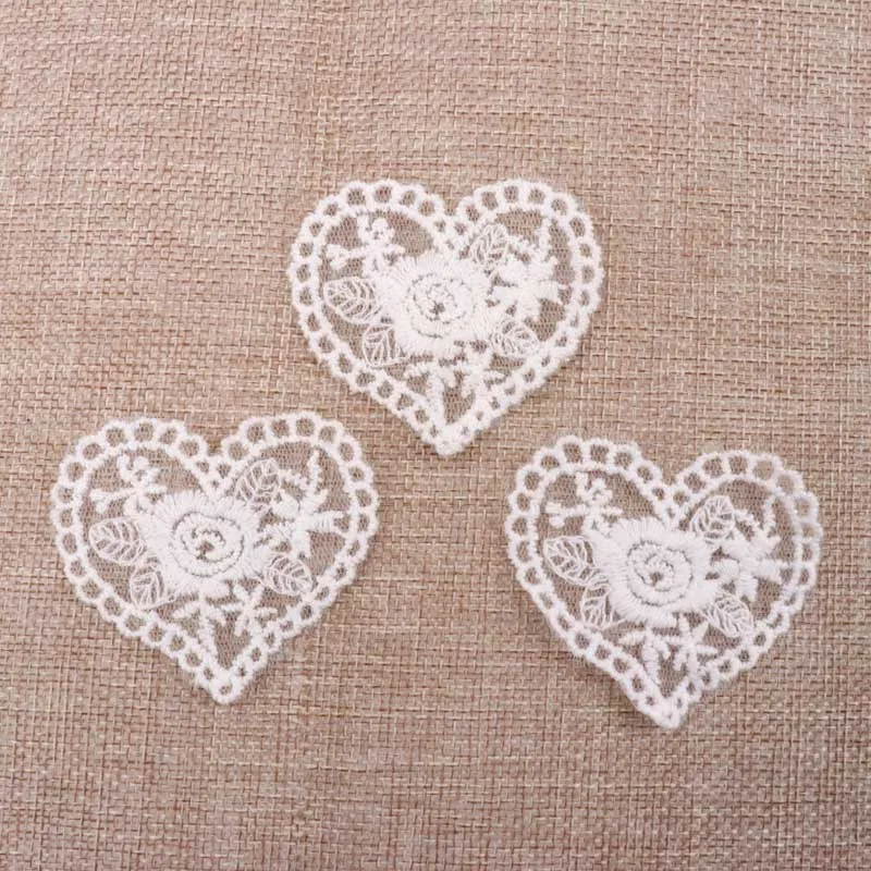 New 10Pcs Beautiful White Venice Lace Applique heart Sewing Trims Diy Wedding Handmade Craft Garment Accessories