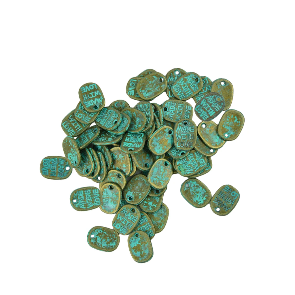 50 Pieces Patina Oval Beads DIY MADE WITH LOVE Charms For Jewelry Making