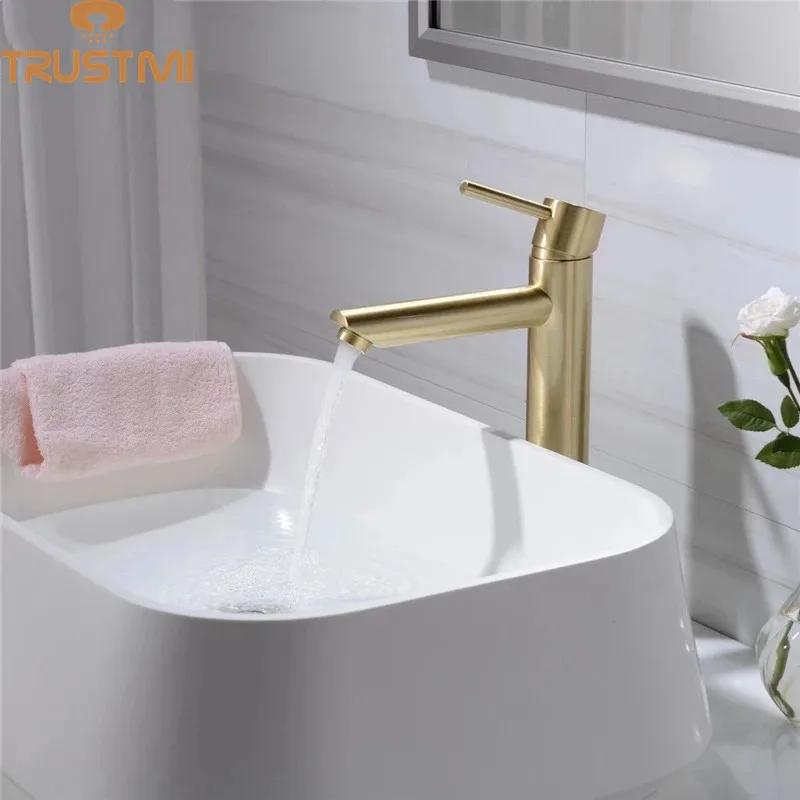 

Solid Brass Bathroom Faucet Black Bathroom Basin Faucets Cold and Hot Water Mixer Single Handle Tap Brushed Gold