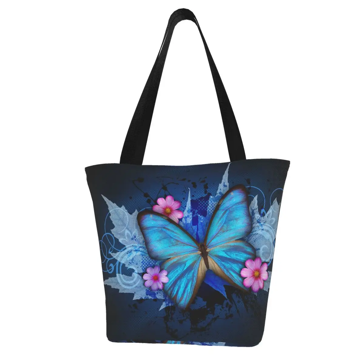 

Women's Handbag Casual Canvas Shoulder Bag Butterfly Flowers Print Shopping Bag Cloth Lady Eco Reusable Large Tote Shopper Bags