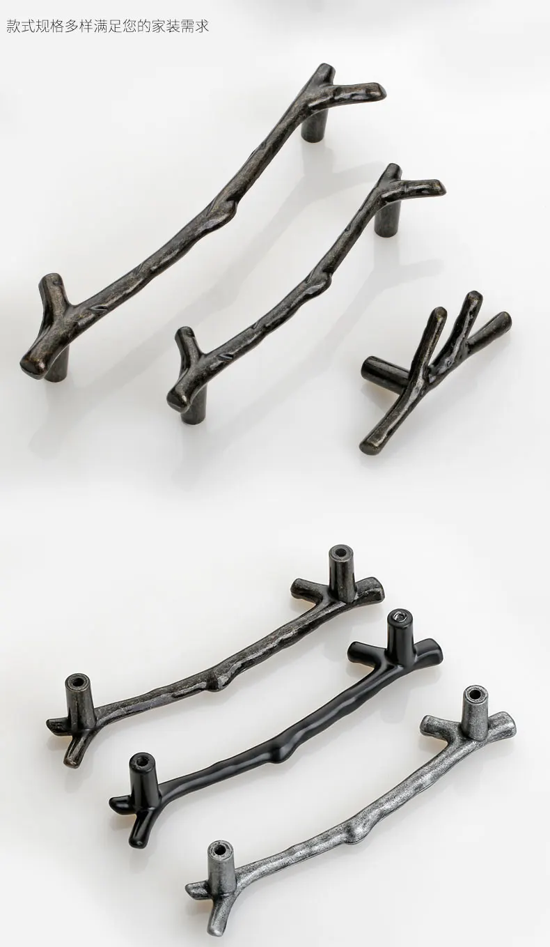 YUTOKO Knöpfe Tür Zieht Hardware Mode Baum Zweig Möbel Griff 96mm 128mm Schwarz Silber Bronze Küche Schrank Griffe – Detail 18