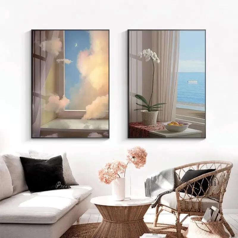 Warm Color Clouds Ocean Nordic Poster Fantasy Landscape Canvas Painting Prints Modern Wall Art Pictures Living Room Home Decor