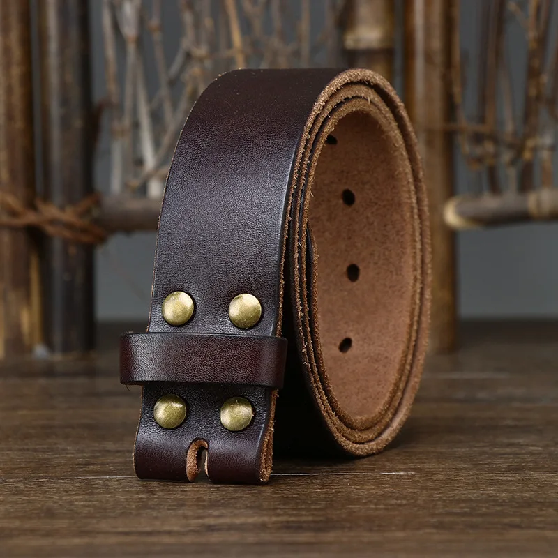 3.8cm Width Retro Male Without Buckle Belts for Men Pin Buckle Holes Strap Cowskin Genuine Leather Strap Male No Buckle Belt