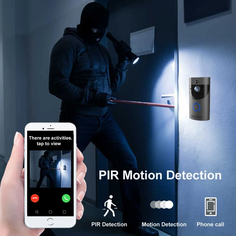 Capa de campainha de vídeo inteligente à prova d\'água, Visão noturna Home Security, Câmera de armazenamento de cartão TF, Interfone Visual Digital,