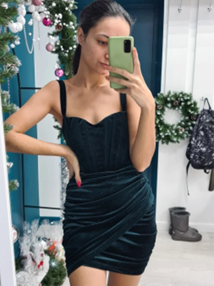 High Quality Summer Velvet Bodycon Dress Women 2021 New Arrivals Lined Green Party Dress Sexy Celebrity Evening Club Night Dress