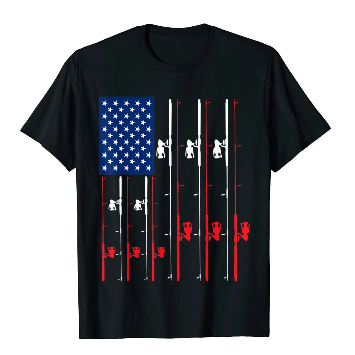 Fishin Rod US Flag Shirt | Cute Fish Fishin T-Shirt Gift On Sale Male Tshirts Gift Tops & Tees Cotton Casual