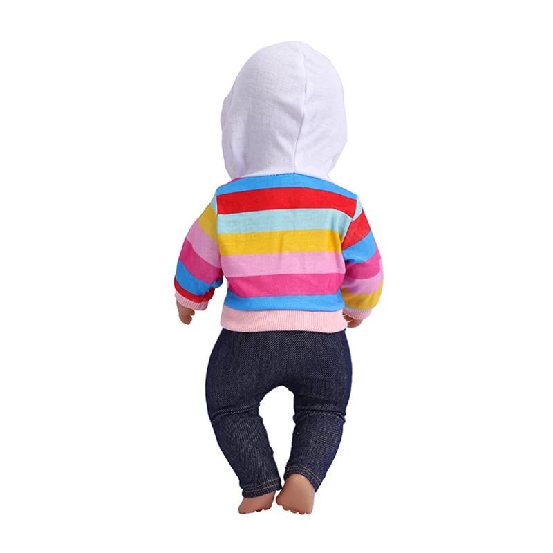 43 cm boneca roupas arco-íris hoodies e calças moda renascer boneca terno roupas para o bebê born18 Polegada bonecas aniversário festival presente