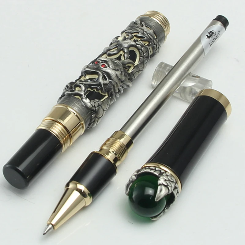 JINHAO Dragon King Vintage Rollerball Pen, Green/Red Jewelry Metal Embossing , Noble Silver/Gold /Gray Gift Pens