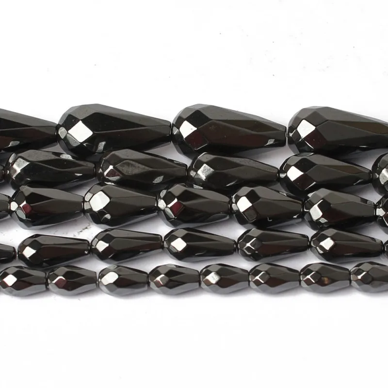 5x8/6x12/8x12/8x16/10x12mm Natural Faceted Black Hematite Teardrop Waterdrop Beads for Jewellery Making Bracelet Necklace15''