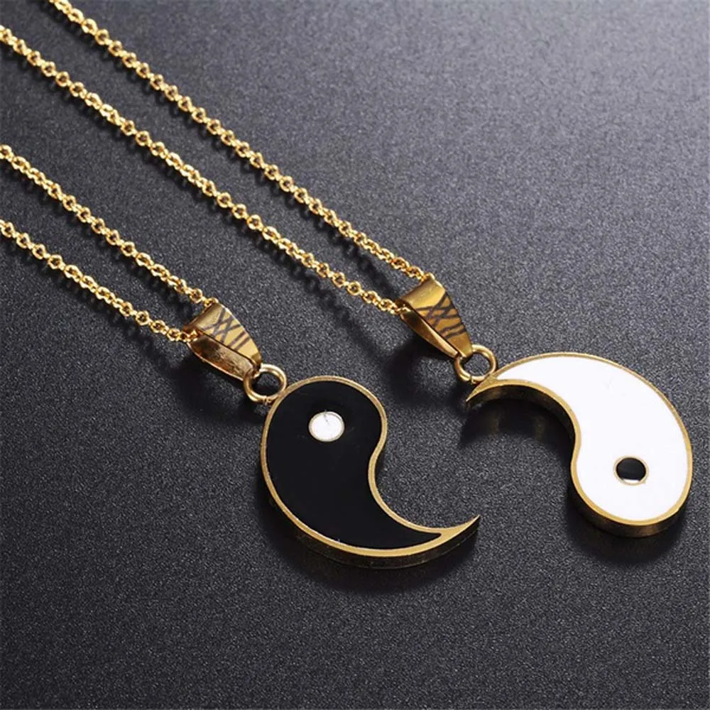 2 Pcs/Set Tai Chi Necklace Alloy Yin Yang Pendant  Necklace Birthday Jewelry Gifts For Couple Or Best Friends