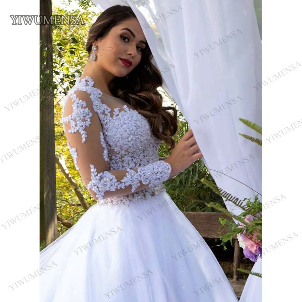 Abito da sposa Sexy da principessa illusione abiti da sposa pelle di boemia Tulle maniche lunghe Appliques di pizzo abito da sposa Robe De matrimonio