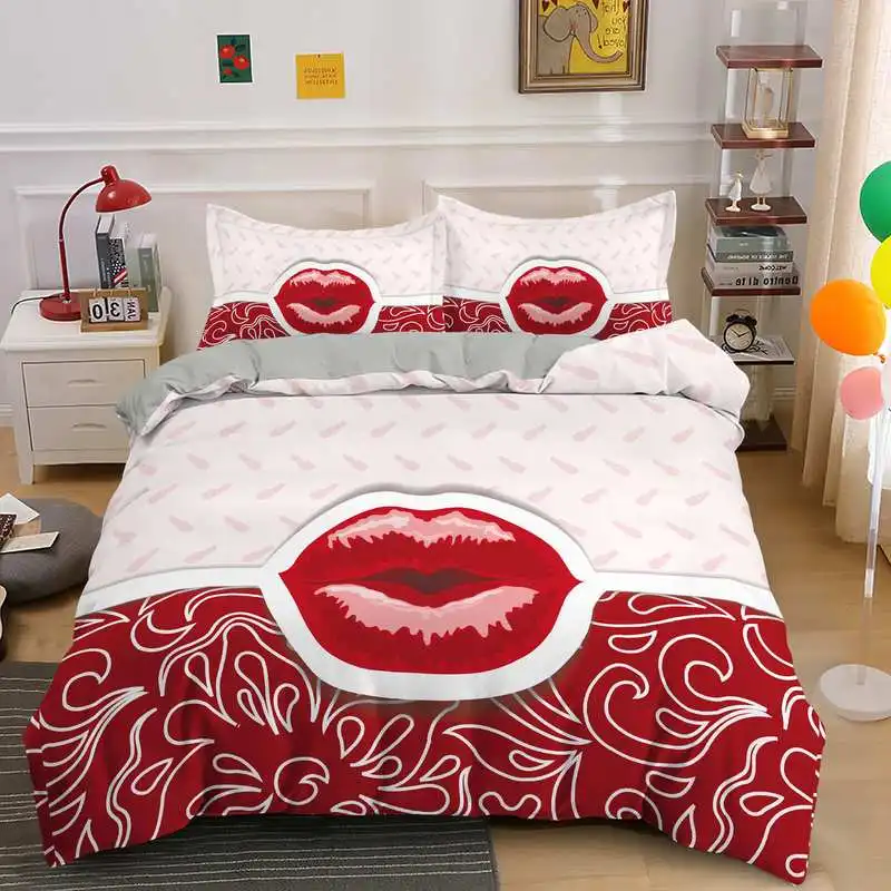 3D Mouth Print Bedding Set 2/3 Pcs   1*quilt Cover(no Comforter)+1/2*pillowcase (size:twin,Double,Full,Queen,King)