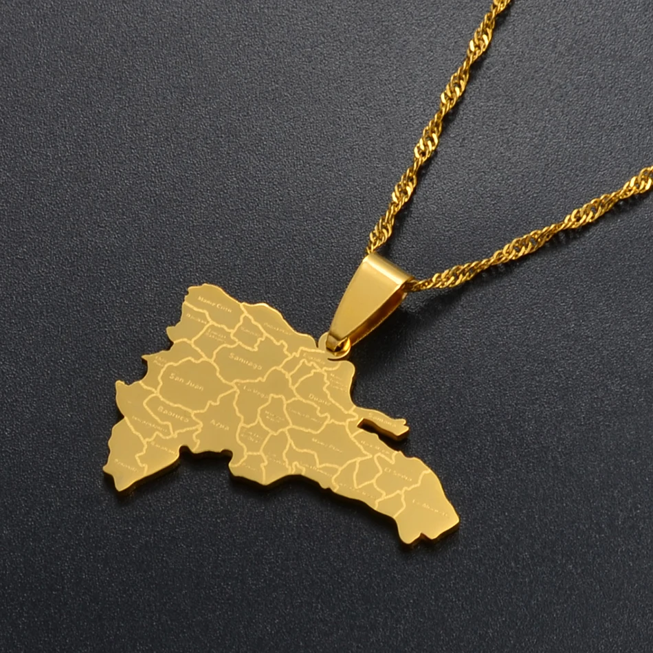 Anniyo Dominican Map With Cities Pendant Necklaces Jewelry Gold Color and Silver Color #123521