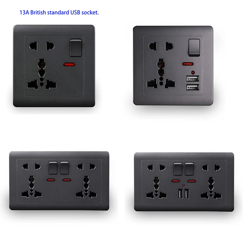 

EU Standard Usb Socket, Gray Embedded Panel,2.1A Dual USB Port, AC 110-250V, UK Wall Power Socket Universal 5 Hole Outlet