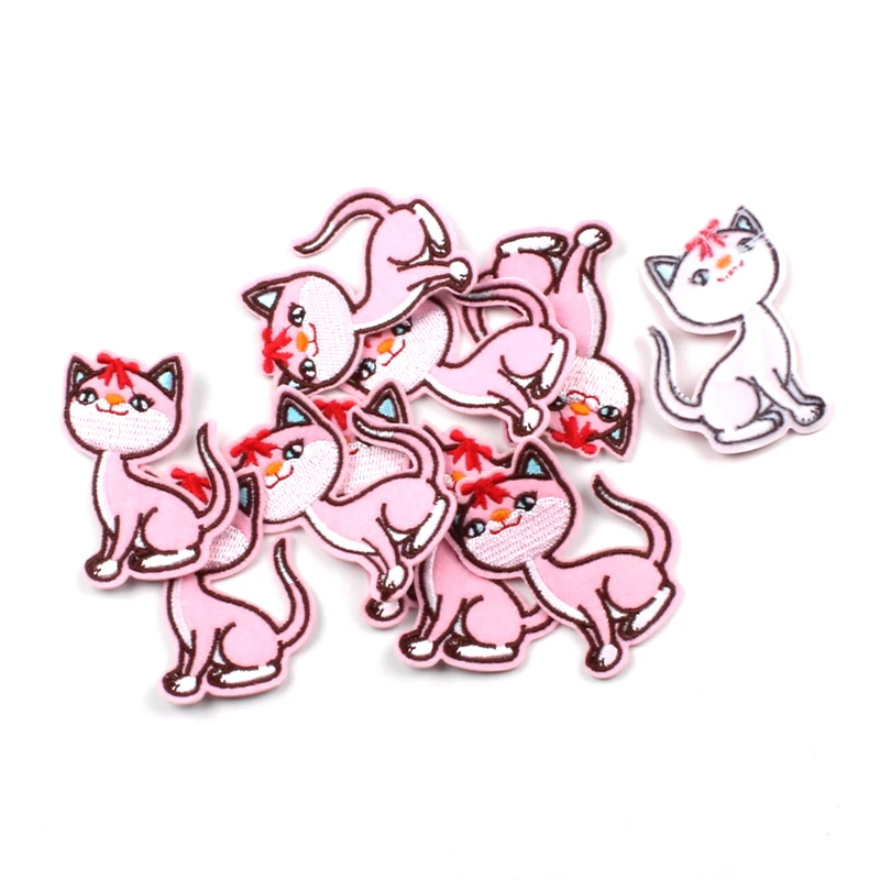 10pcs Cartoon Cat Patches Embroidered Iron On Animal Stickers Handmade Jeans Coats Pants Jackets Bags Sewing Appliques Badge