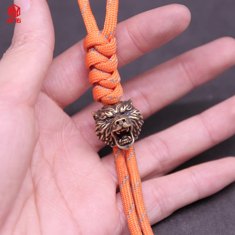 1 قطعة الدب رئيس الرجعية النحاس النحاس EDC Paracord الخرز الحبل المعلقات سكين الخرز مظلة حبل قلادة حبل خرز سوار