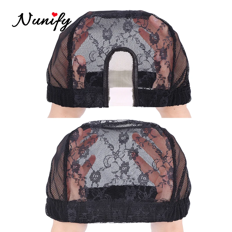 Nunify 1 sztuk czarny U część czapka z peruką ze szwajcarska koronka netto Making peruki peruka na koronce tkania Cap Mesh baza maszyna wykonana rozciągliwa netto