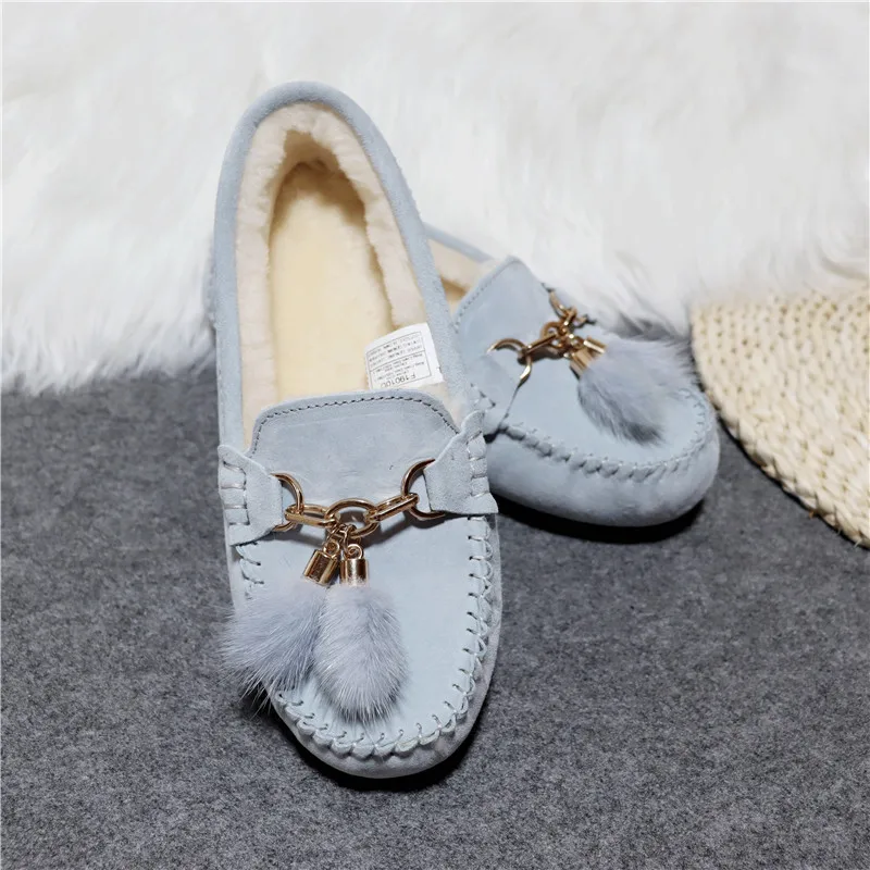 2024 Flats Female Casual Footwear Shoes Shoes Women 100% Natural Fur Shoes Moccasins Loafers Soft Genuine Pig Boots Leisure