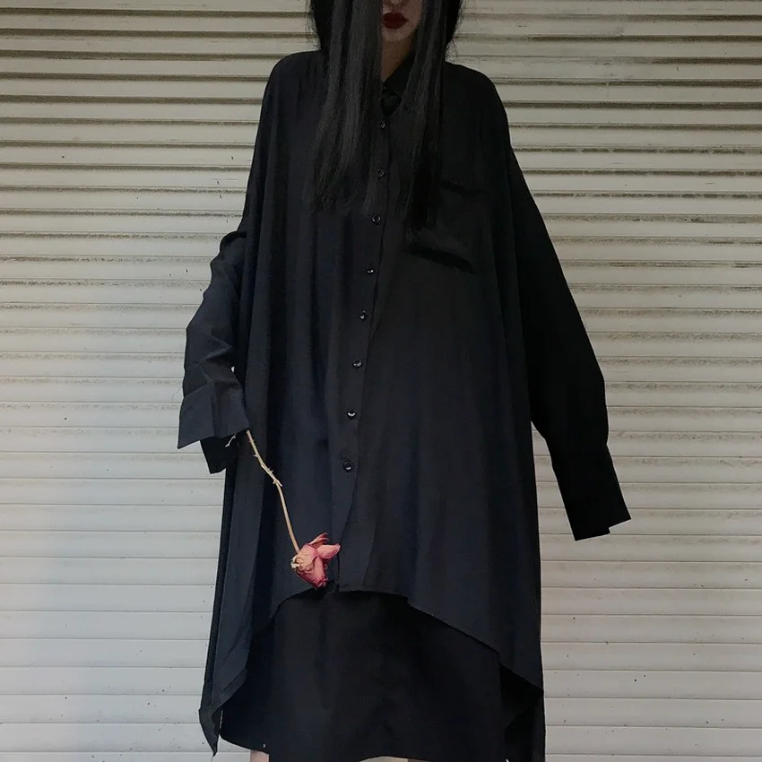 Japanese Fashion Kimono Women One Size Samurai Harajuku Gothic Oversize Shirt Dress Loose Plus Size Long Sleeve Goth Dresses