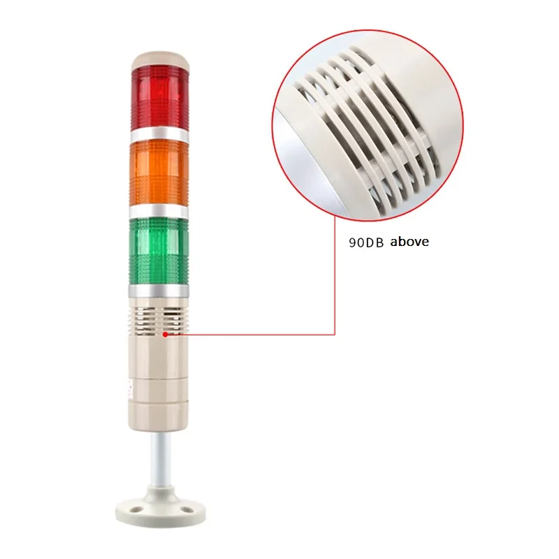 Stack Lamp Industrial Machine Emergency Stack LED Warning Light Tower Straight Rod Disk Base DC12V/24V AC110V/220V with Buzzer