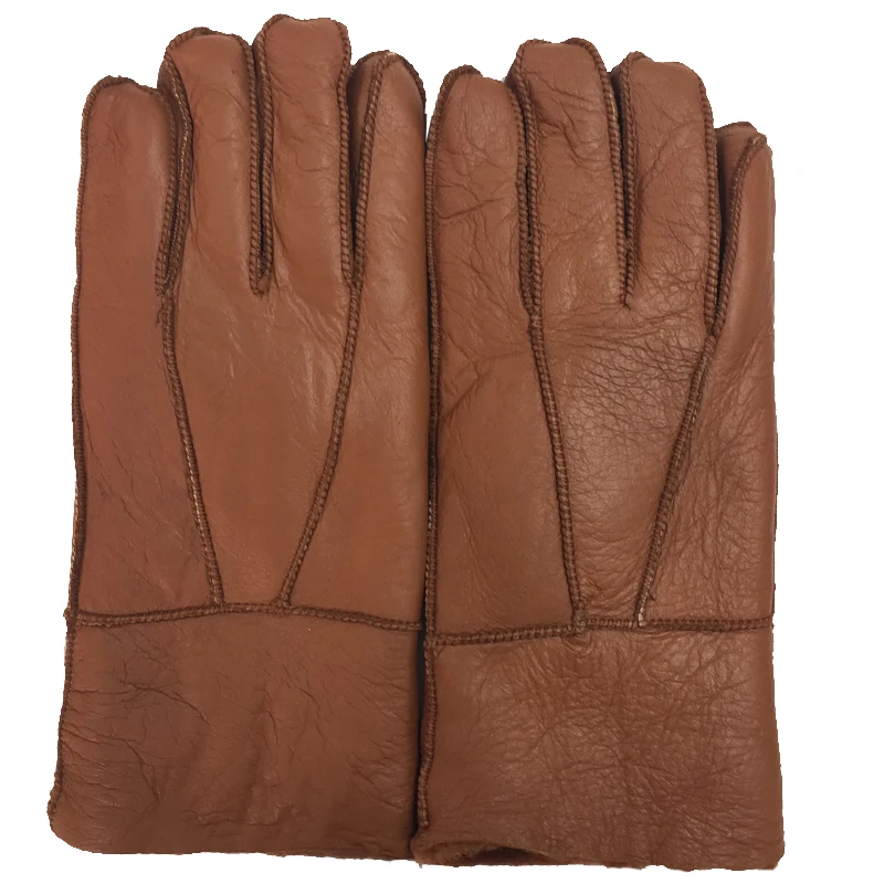 Guantes térmicos de piel de oveja auténtica para hombre, manoplas cálidas de piel de cabra, cachemira, cuero Real, guantes de nieve, Manual,