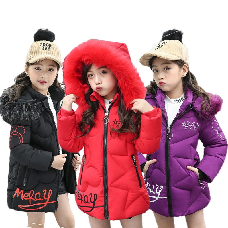 Teenager Big Size Thick Keeping Warm Winter Girls Jacket Slim Long Style Letter Hooded Coat For Girl Children Birthday Present