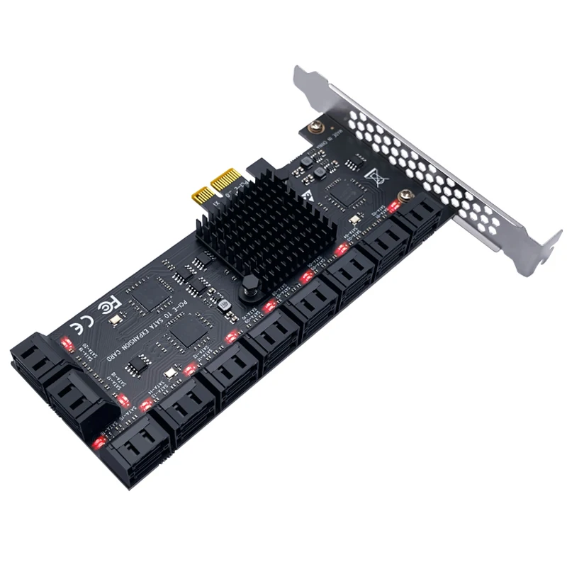 

PCIE SATA Adapter 20/16/12 Port PCI Express X1 to SATA 3.0 Expansion Card Riser Add On Cards Supports PCI-E X4 X8 X16 for Mining