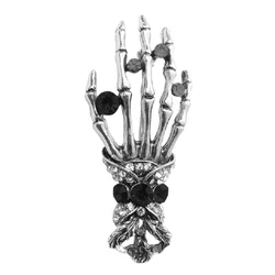 2023 Gothic Men's Skull Hand Inlaid Rhinestone Brooch Satan Pin Fashion Retro Men and Women Halloween Decoration Pin Gift