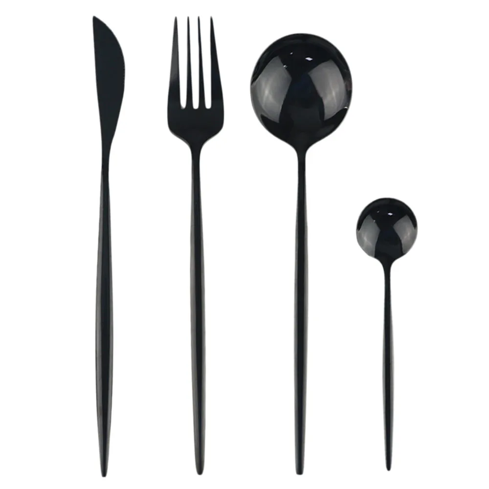 

24 Pcs Creative 304 Stainless Steel Black Cutlery Set Rainbow Dinner Set Travel Dinnerware Fork Knife For Wedding Party Dropship