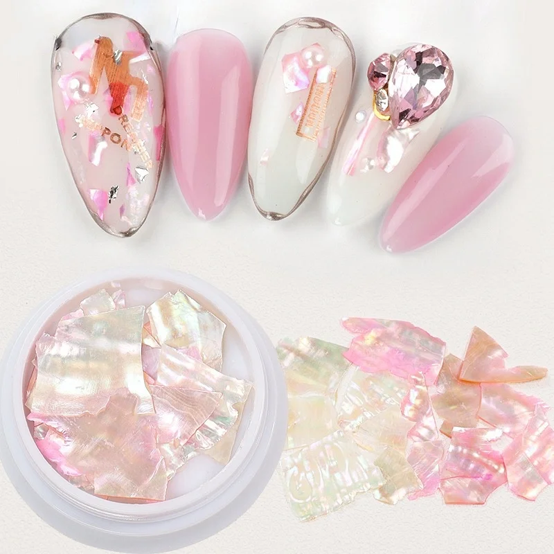 

1 Jar Colorful 3D Irregular Abalone Natural Sea Shell Fragments Texture Nail Art Sequins Decal Slice DIY Tips