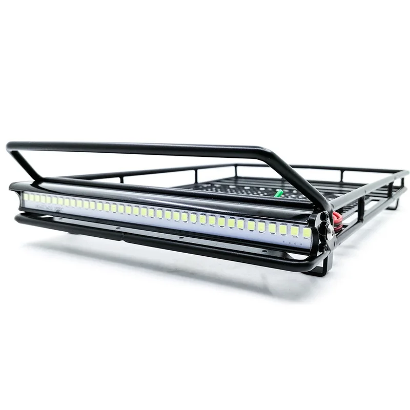 Large Size Luggage Carrier Roof Rack with LED Light Bar for 1/10 RC Crawler Car Axial SCX10 90046 Traxxas TRX4