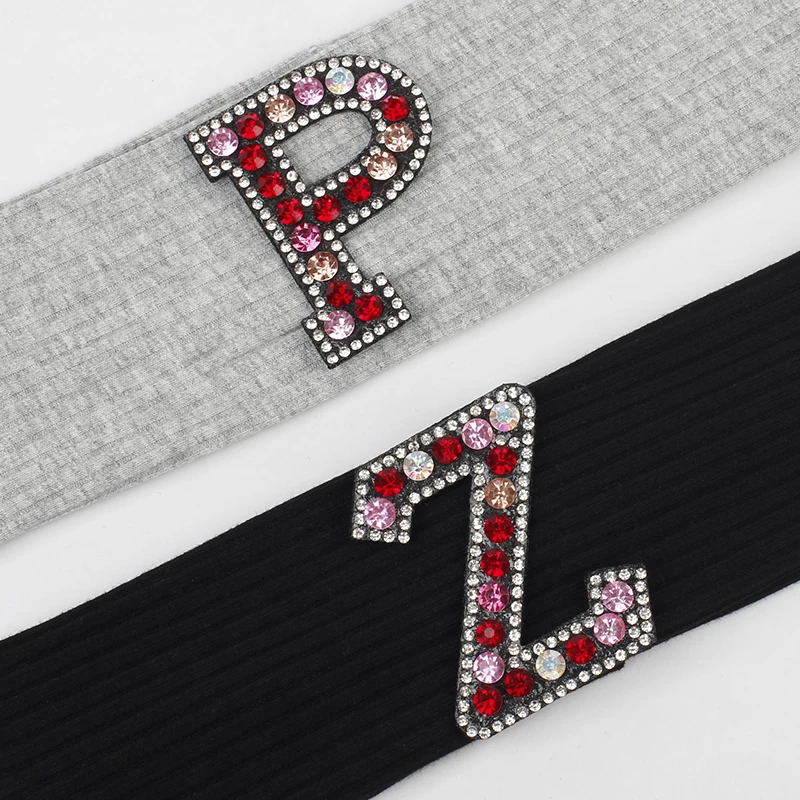 Geebro Newborn Baby Girls Multicolor Rhinestones letter headbands Kids Childs Toddler Cute Ribbed Elastic Accessories Headwrap