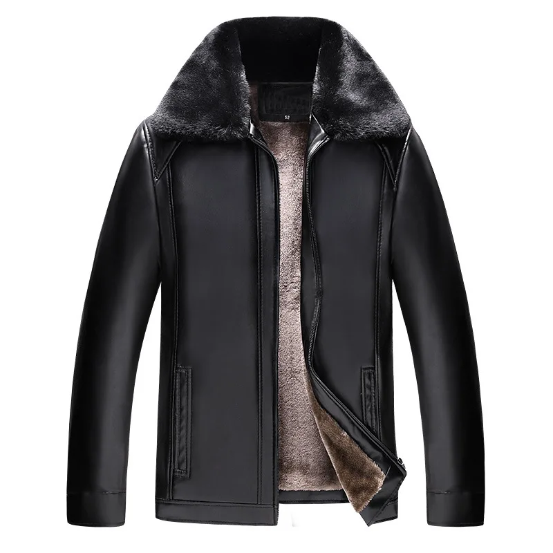 Winter Men's Leather Plus Velvet Thick Fur One Lapel Leather Jacket Warm Casual Slim Smart Mens Leather Jacket Male Winter Coats