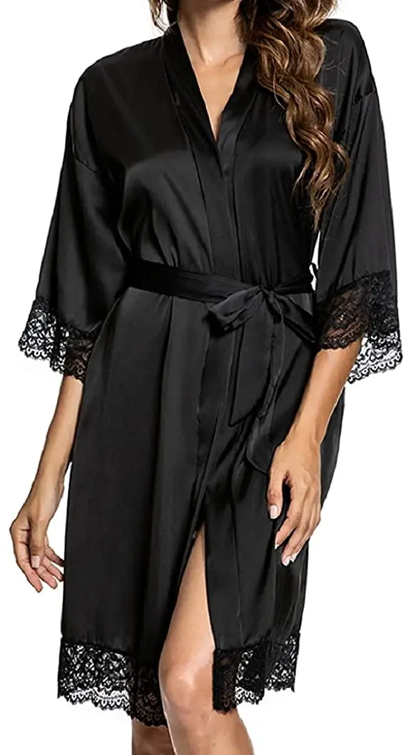 2021 New Women Ladies Sleepwear Lace Half Sleeve Nightgowns Imitation Ice Silk Sleepwear Women Night Dresses With Belt