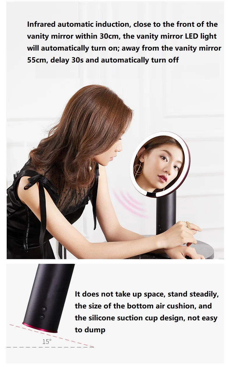 Makeup Mirror Led Smart Daylight Mirror With Light Desktop Makeup Vanity Beauty Mirror