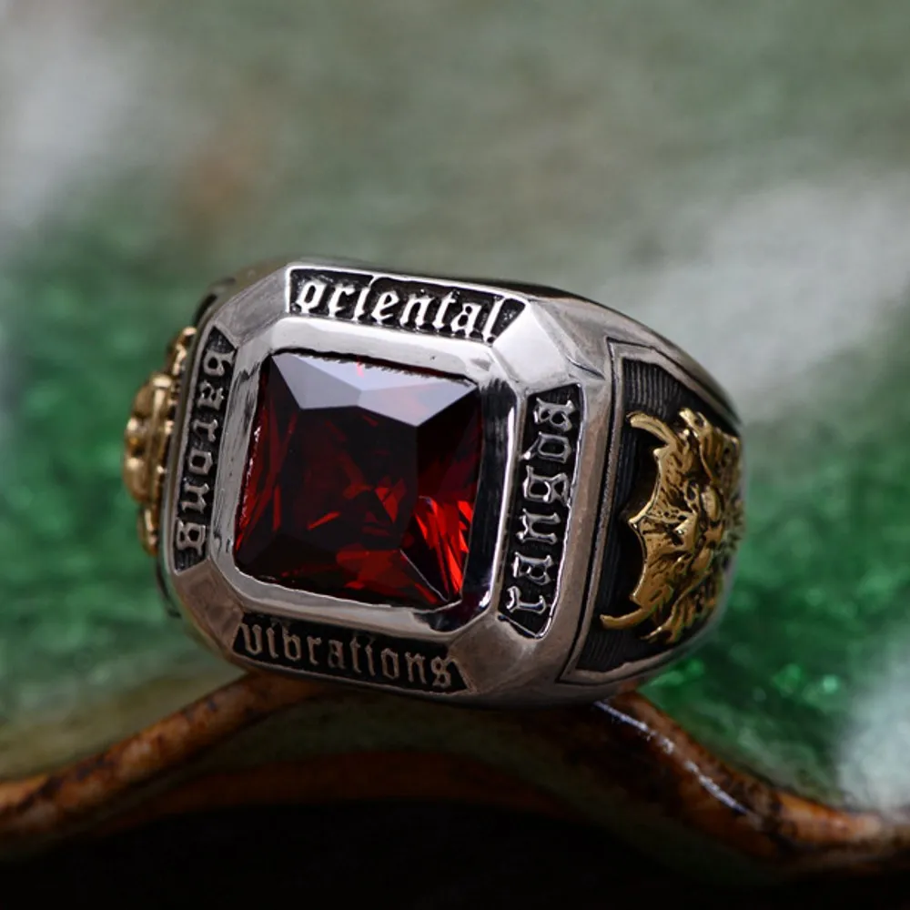 New real solid S925 pure silver jewelry inlay faceted red crystal ring for man vintage Thai silver men ring