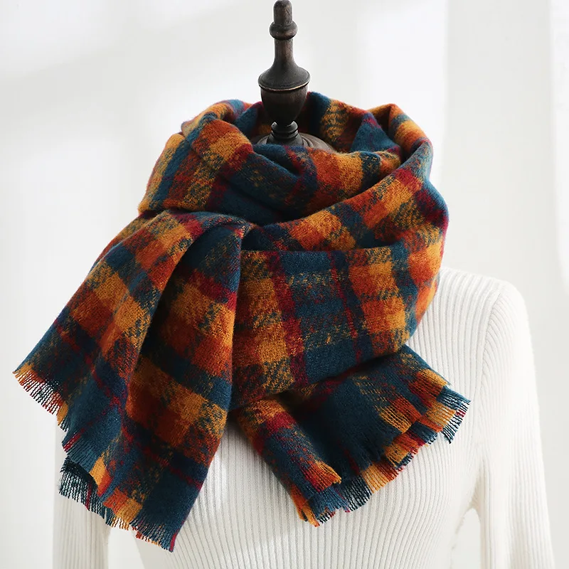 2021 Korea süße kaschmir frauen plaid schal winter warme schal wrap bandana pashmina lange quaste weiblichen foulard dicke decke