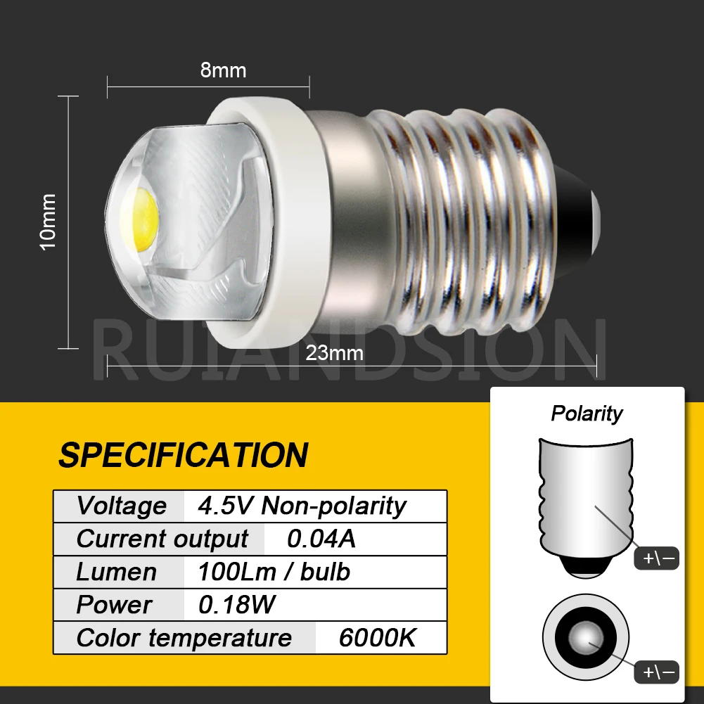RUIANDSION Wholesale 50Pcs E10 Screw 100Lm Lantern Torch Machine LED Bulb 3V 4.5V 6V 12V 0.5W 2-6Cells Nonpolar 4300K 6000K view 6