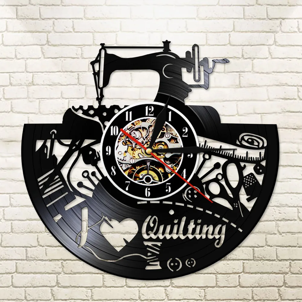 Sewing Machine Vinyl Record Wall Clock I Love Quilting Hanging Modern Design Art Sewing Room Tailor Shop Decor Seamer Store Gift