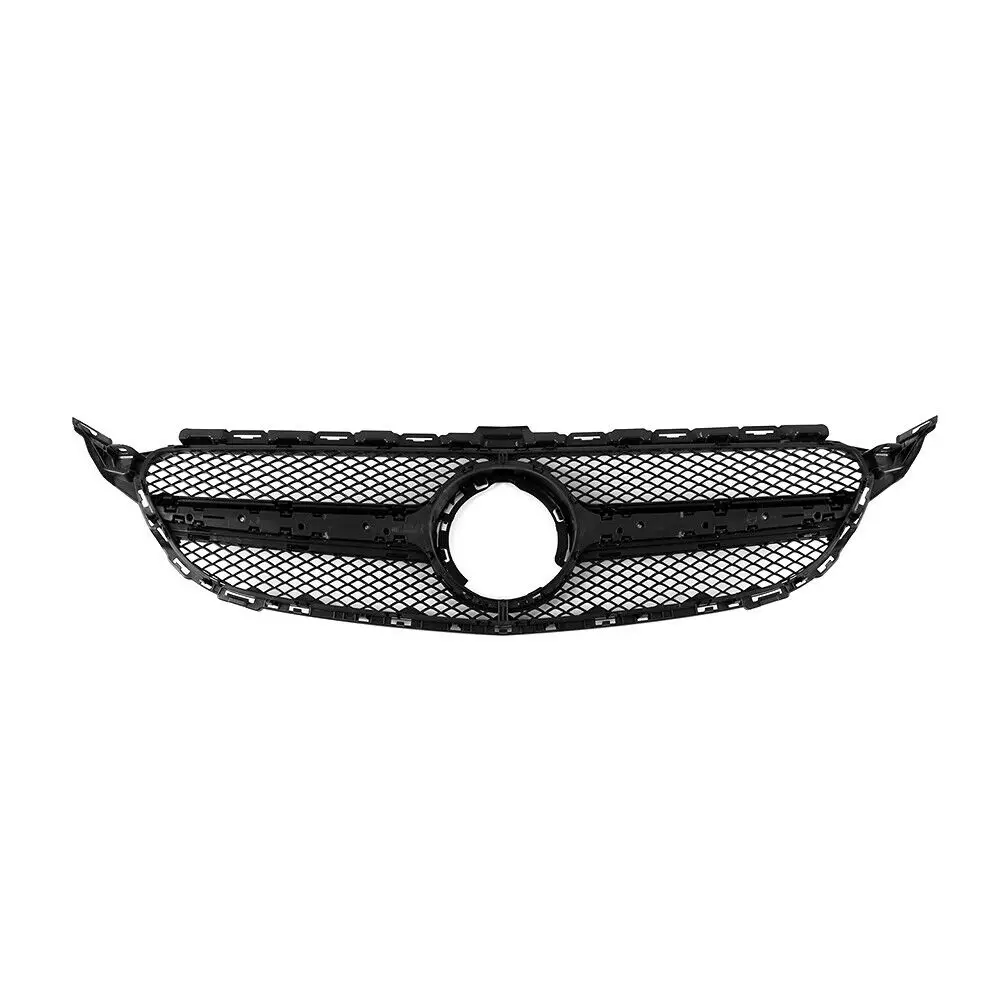 AMG Style Front Grille Grill For Mercedes Benz W205 C Class 2019-2021 C200 C250 C300 C43 Silver/Black Car Upper Bumper Hood Mesh