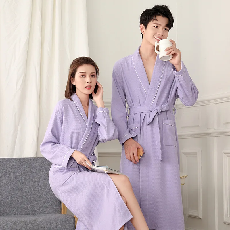 Unisex Summer Terry Robe Women Pure Cotton Bathrobe Lovers Robes Men Bathrobe Solid Towel Long Robe Sleepwear Size XXL