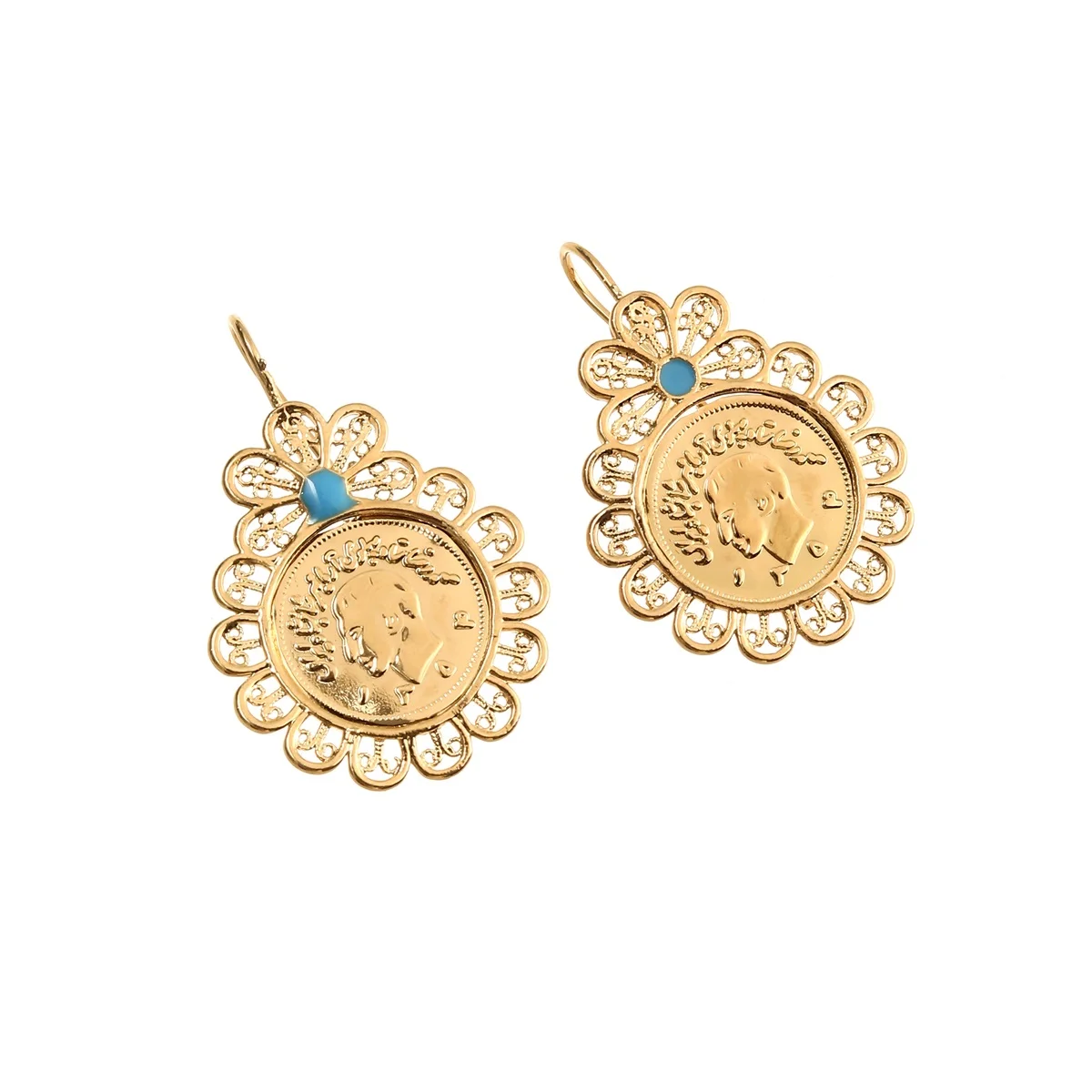 Gold Color Iran Coin Dangle Hoop Earrings For Women Iranian Arab Middle East Jewelry