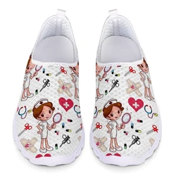 New Women Flats Shoes Cartoon Nurse Doctor Print Women Sneakers Slip On Mesh Shoes Breathable Women Loafers Zapatos Planos
