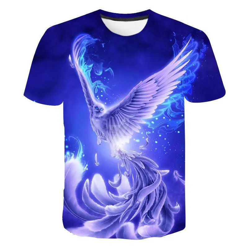 T-shirt manches courtes homme, estival et sympa, avec motif d\'oiseau fumé, à la mode, style graphique, intéressant, impression 3D, 2021