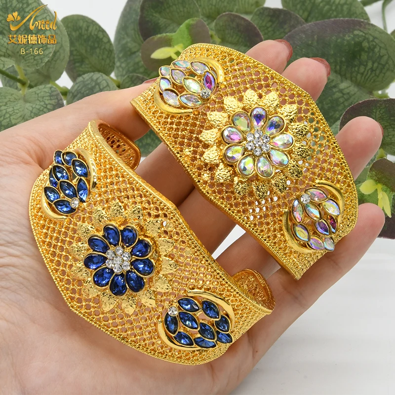 

ANIID Vintage Royal Luxury Africa Zircon Crystal Cuff Bangles For Women Bridal Wedding Party Brazilian Bangle Jewellery Gifts