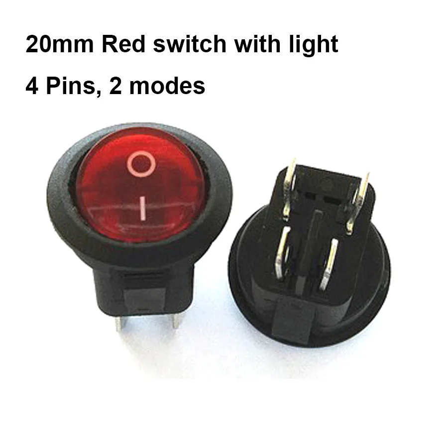 KCD1 20MM Round Rocker Switch Square Base 3 Pins or 4 Pins AC 250V 6A 125V 10A Black Red Color ON/OFF 4 Feet Power Switches