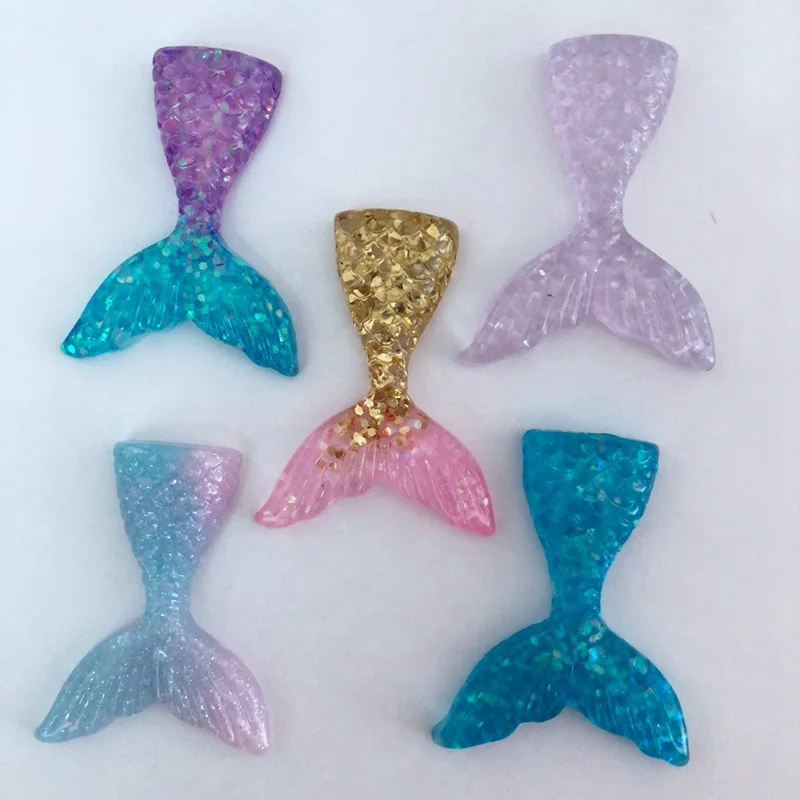 Resina glitter 3D colorata grande sirena coda di pesce retro piatto strass appliques 5 pezzi scrapbook fai da te decorazione in cristallo figurine