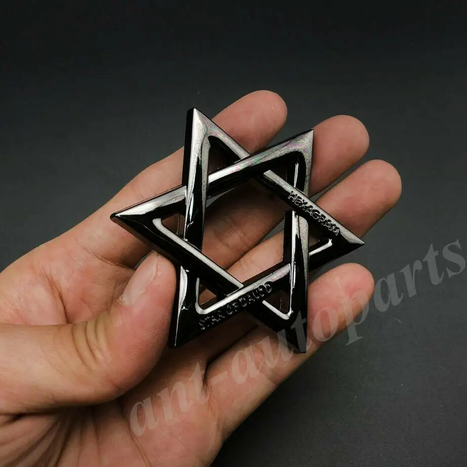 3D Gun Metal Star of David Jewish Hexagram Car Emblem Badge Motorcycle Sticker