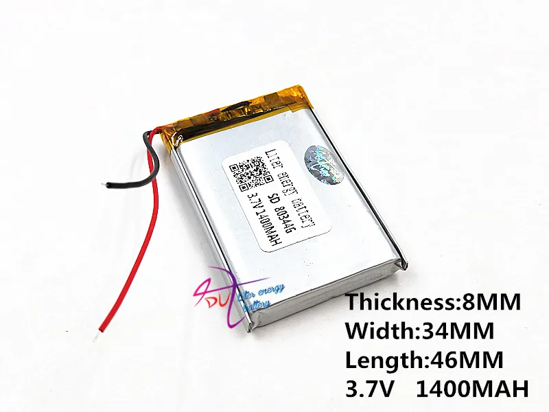 3.7V 1400mAH 803446   Batería de energía de litro de polímero de iones de litio/batería de iones de litio para modelo de avión GPS mp3 mp4 teléfono celular